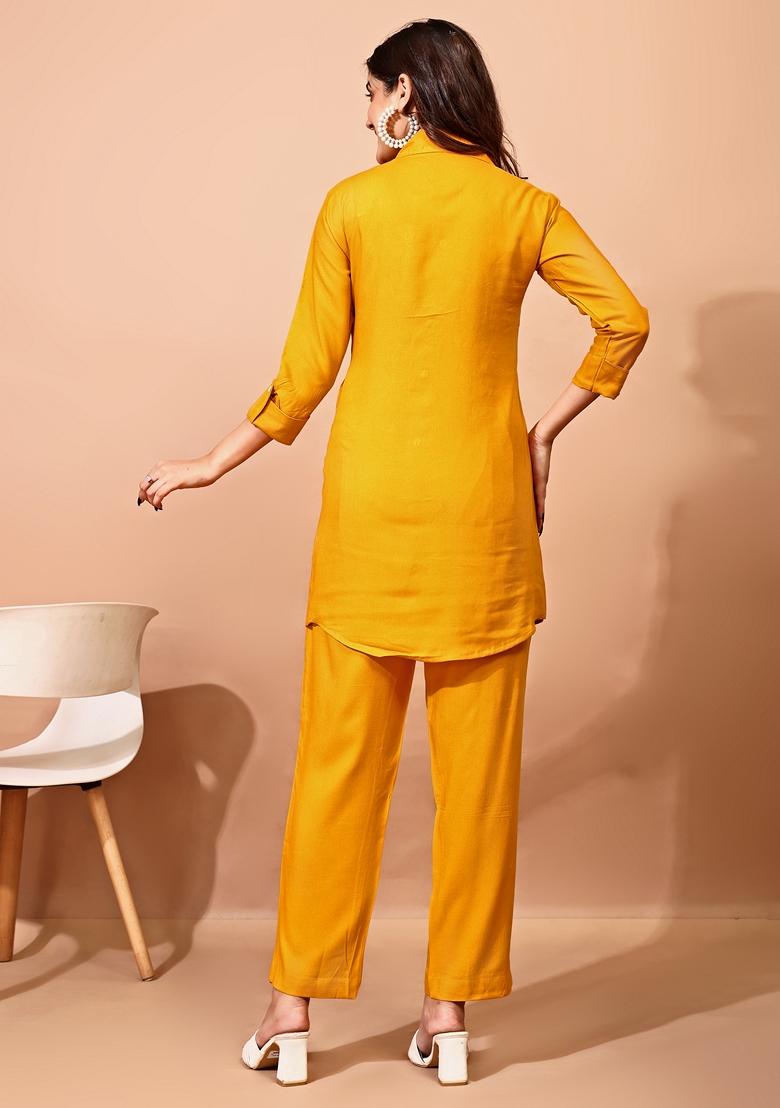 Yellow Embroidered Rayon Salwar Kameez