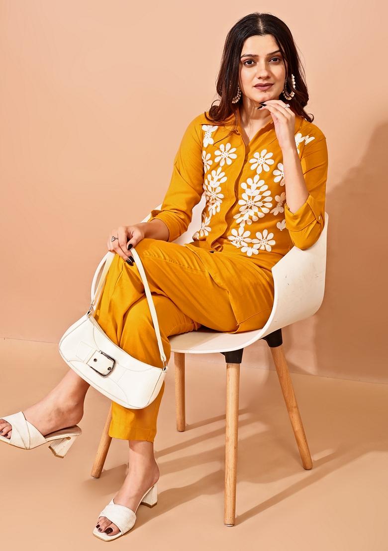 Yellow Embroidered Rayon Salwar Kameez