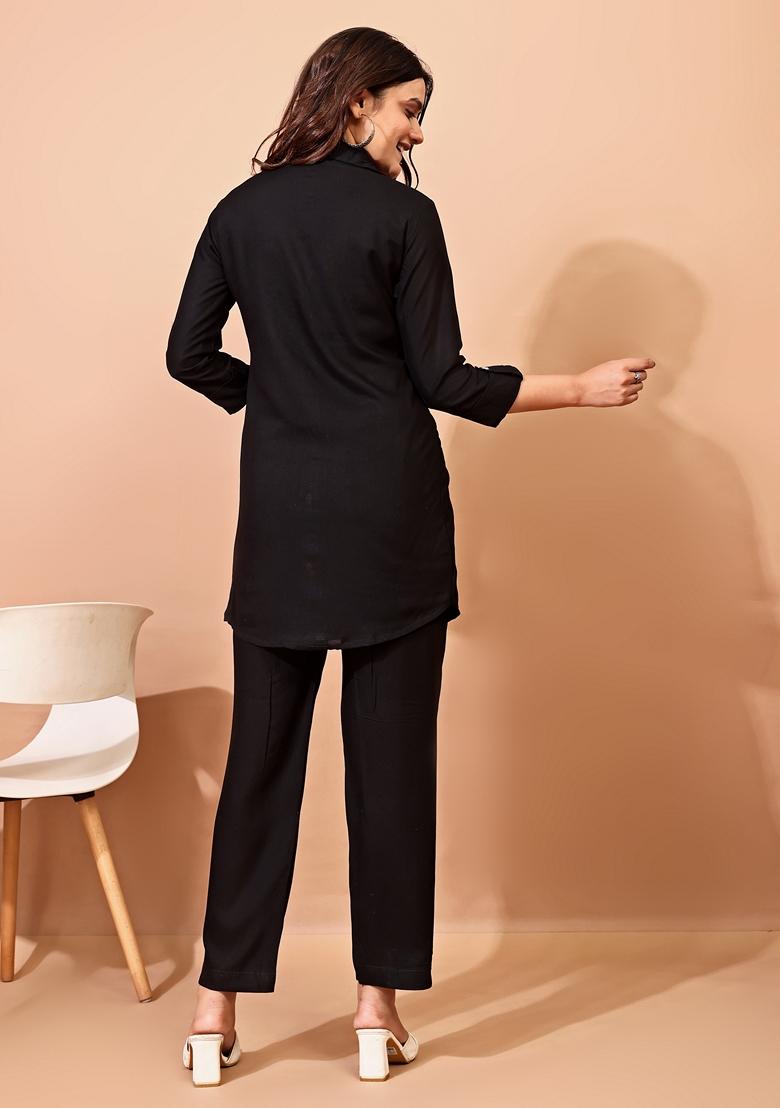 Black Embroidered Rayon Salwar Kameez