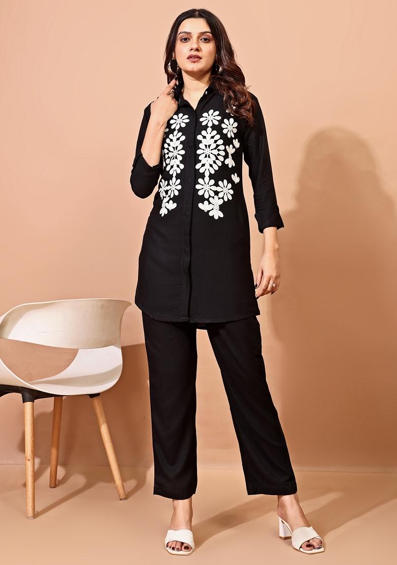 Black Embroidered Rayon Salwar Kameez