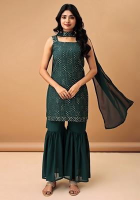Green Embroidered Georgette Salwar Kameez