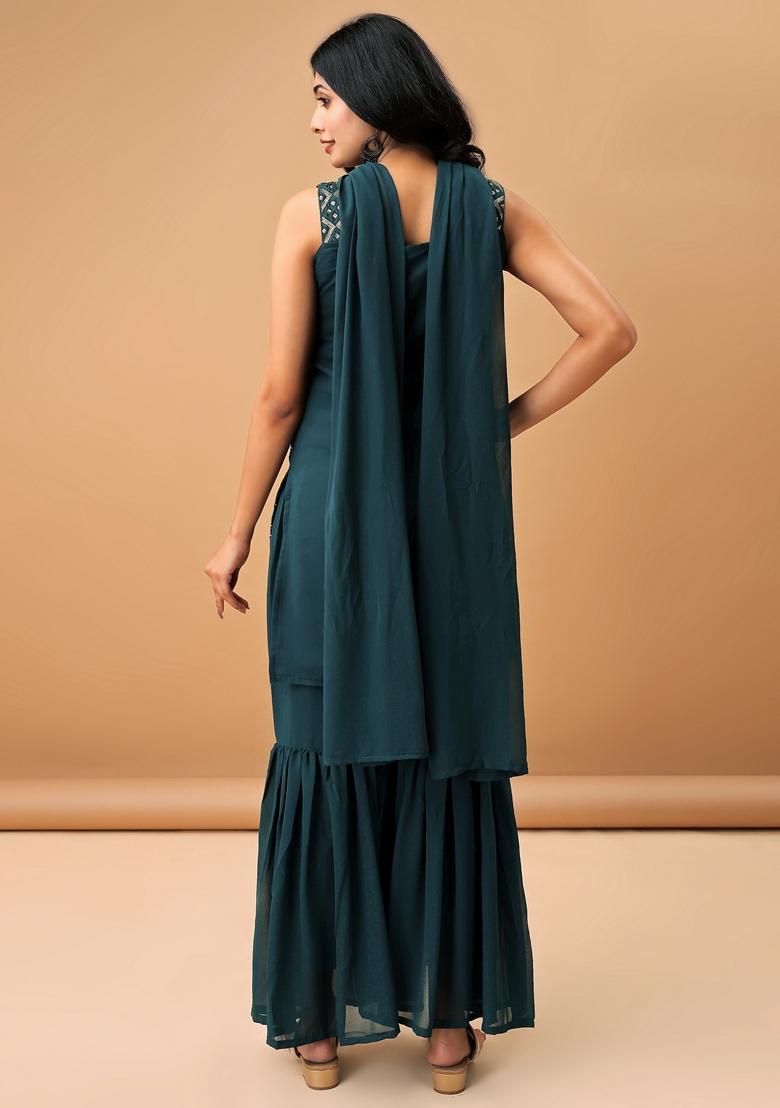 Green Embroidered Georgette Salwar Kameez