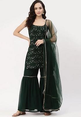 Green Embroidered Georgette Salwar Kameez
