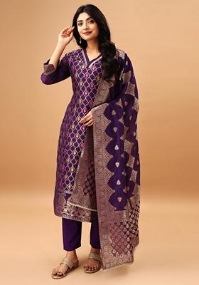 Purple Embroidered Jacquard Salwar Kameez