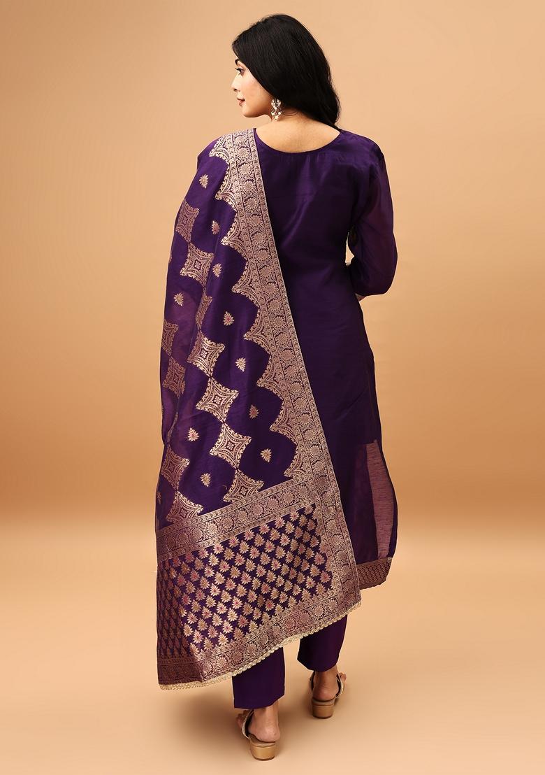 Purple Embroidered Jacquard Salwar Kameez