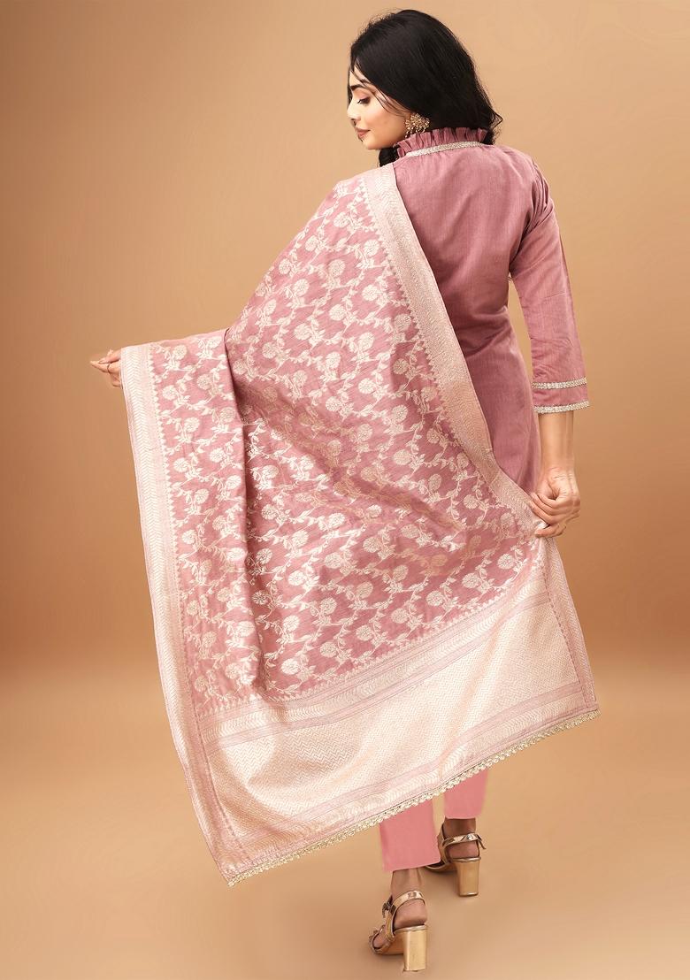 Peach Embroidered Jacquard Salwar Kameez