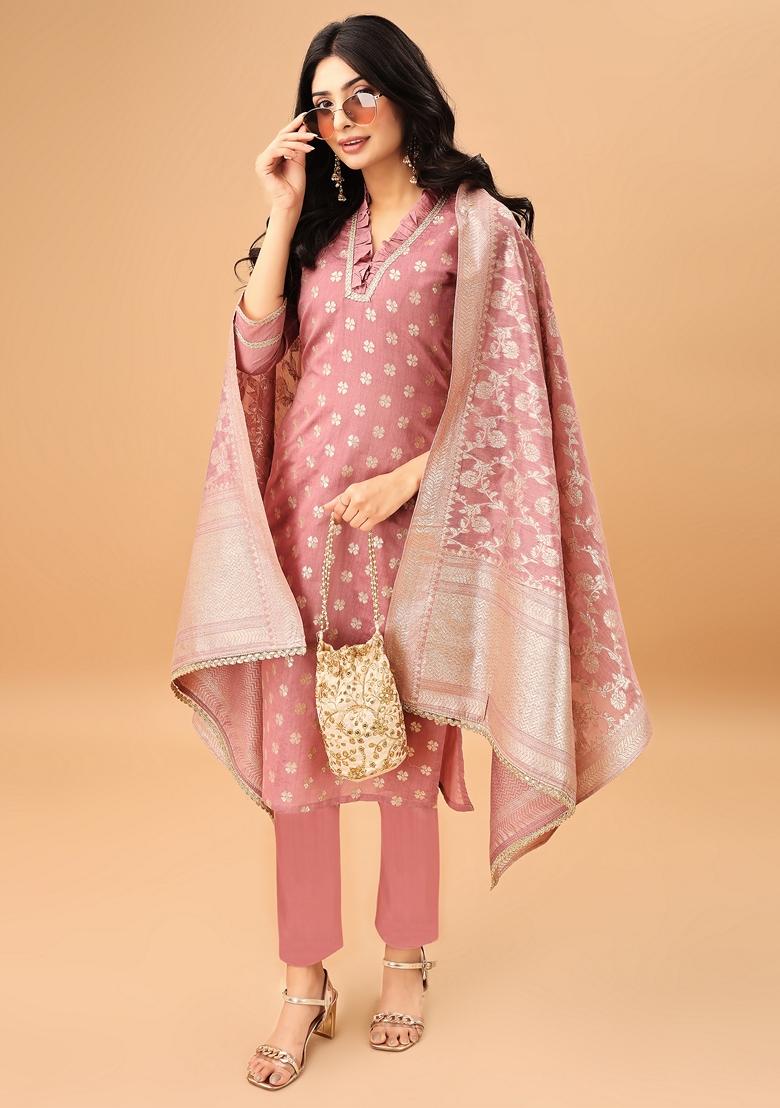 Peach Embroidered Jacquard Salwar Kameez