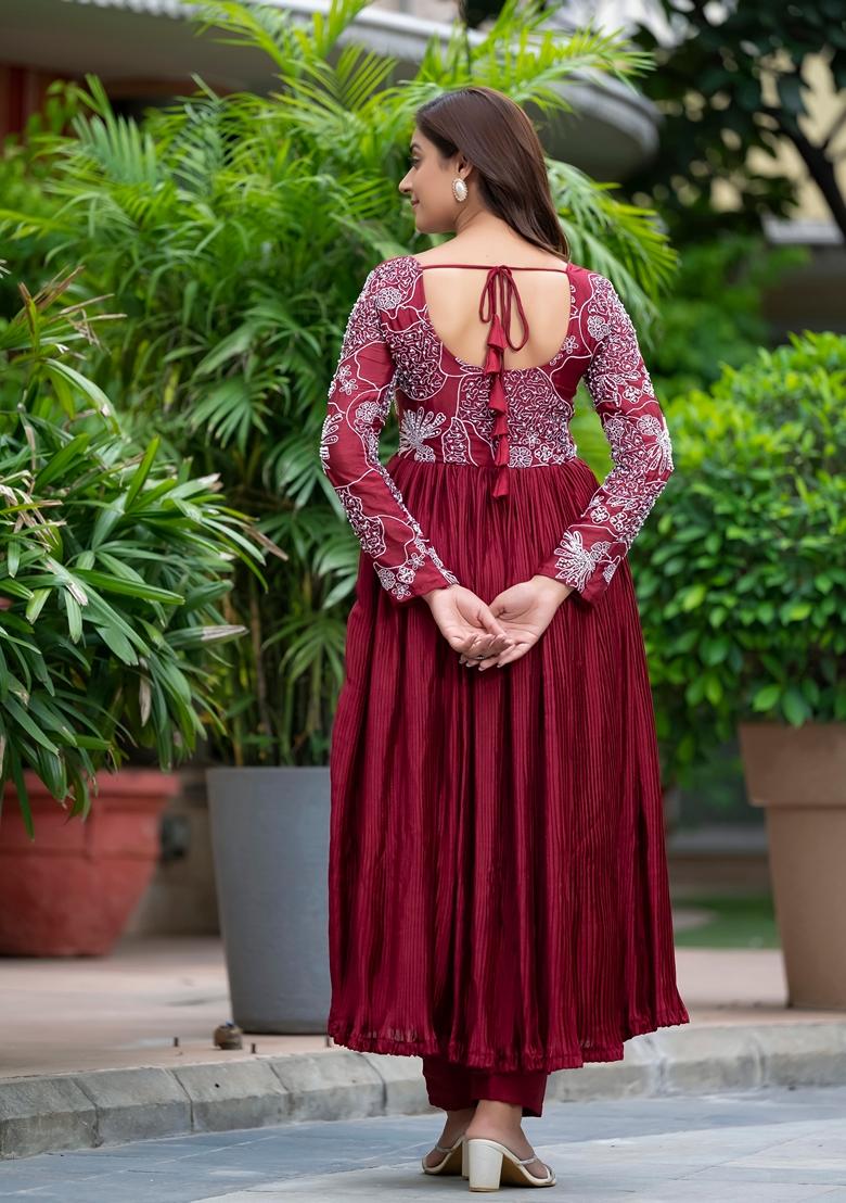 Maroon Sequin Embroidered Chinon Silk Salwar Kameez