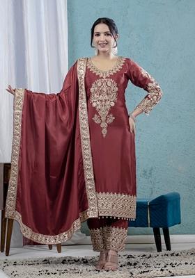 Pink Sequin Embroidered Chinon Silk Salwar Kameez