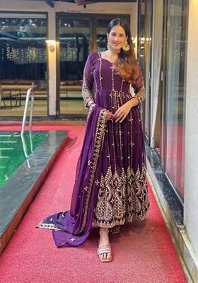 Purple Sequin Embroidered Georgette Salwar Kameez