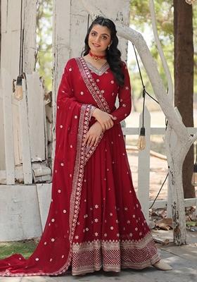 Maroon Sequin Embroidered Georgette Salwar Kameez