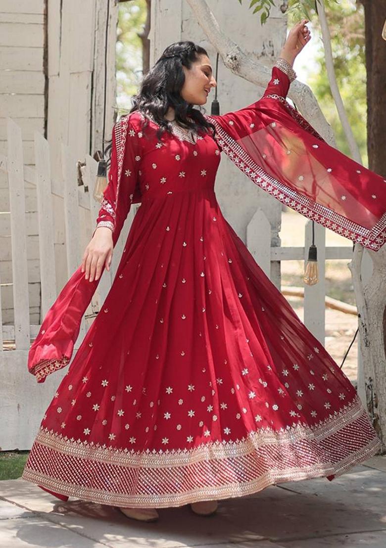 Maroon Sequin Embroidered Georgette Salwar Kameez