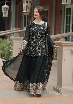 Black Sequin Embroidered Georgette Salwar Kameez