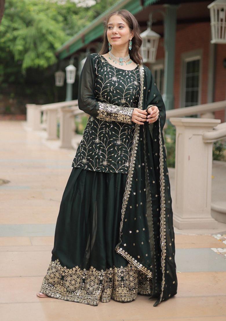 Black Sequin Embroidered Georgette Salwar Kameez