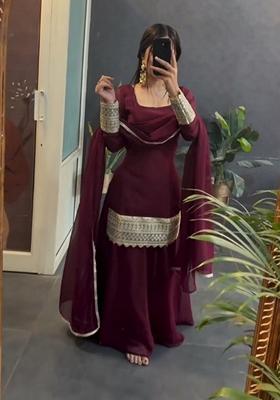 Maroon Sequin Embroidered Georgette Salwar Kameez