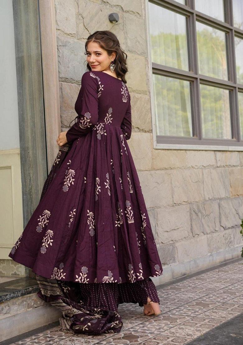 Wine Digital Print Silk Salwar Kameez