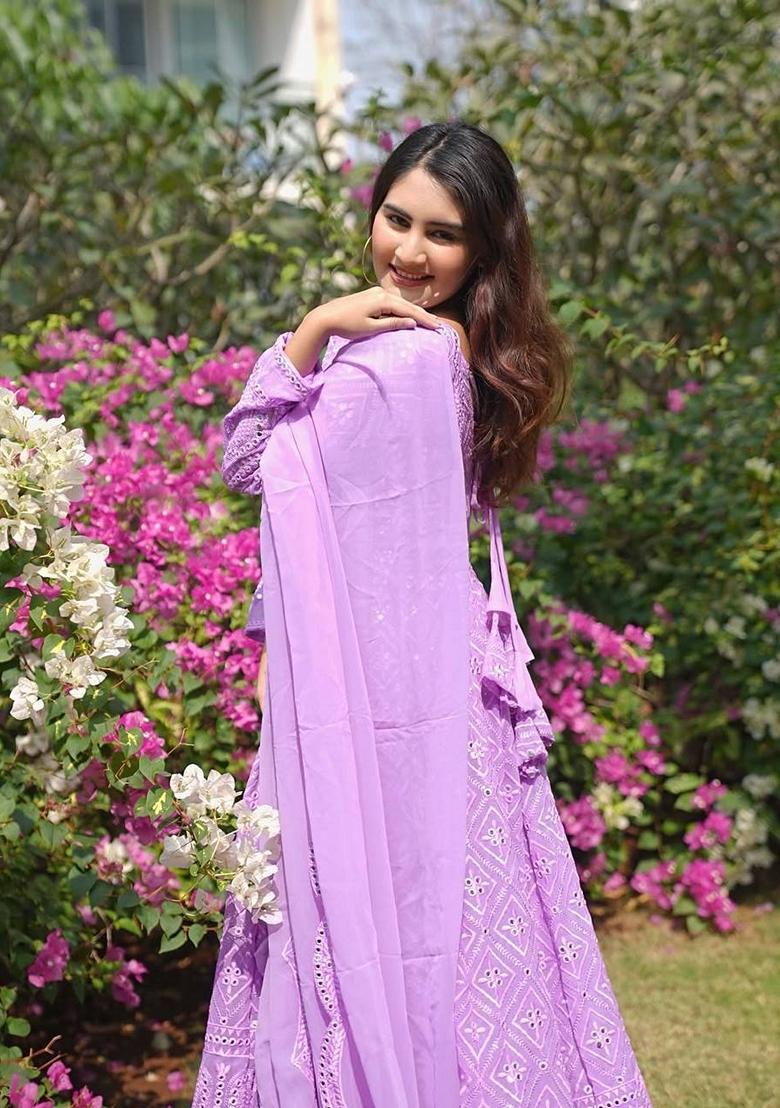 Purple Sequin Embroidered Georgette Salwar Kameez
