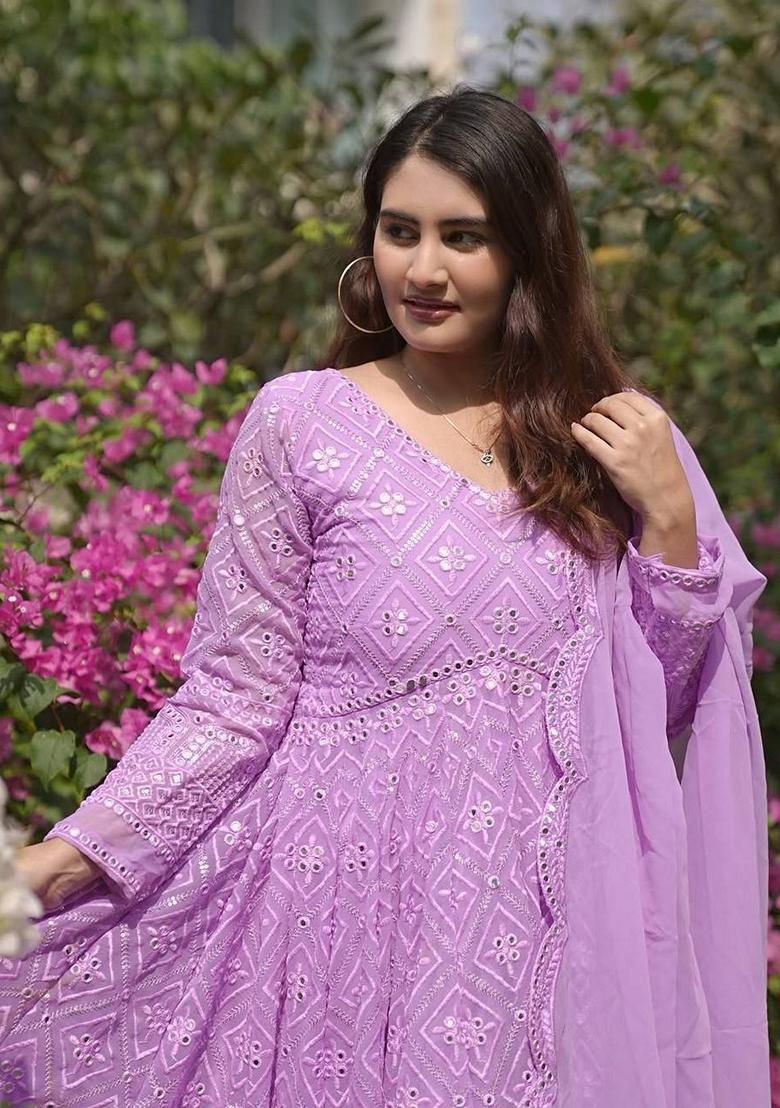 Purple Sequin Embroidered Georgette Salwar Kameez