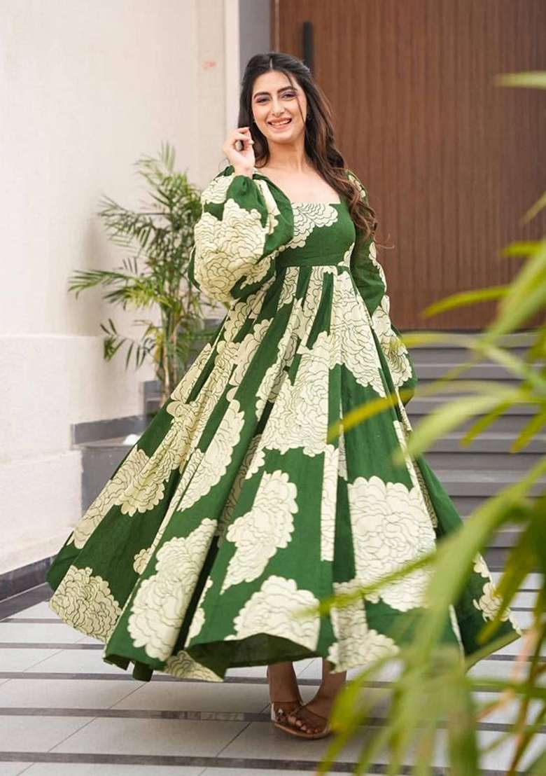 Multi Floral Print Silk Anarkali Set - Indya