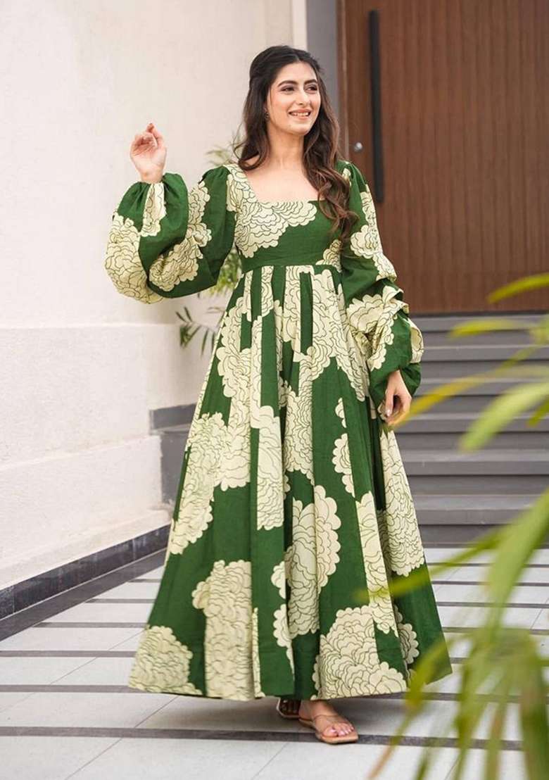 Multi Floral Print Silk Anarkali Set - Indya
