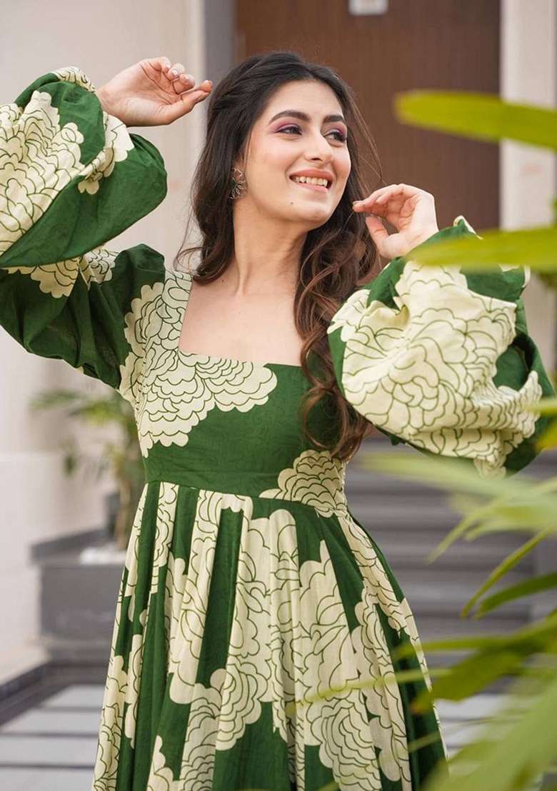 Multi Floral Print Silk Anarkali Set - Indya
