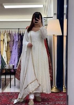 White Sequin Embroidered Georgette Salwar Kameez