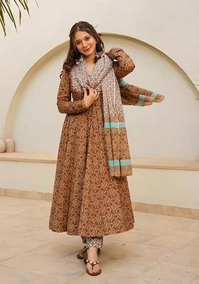 Coffee Brown Sequin Embroidered Silk Salwar Kameez