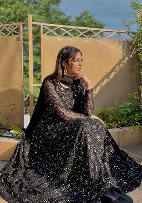 Black Sequin Embroidered Georgette Salwar Kameez