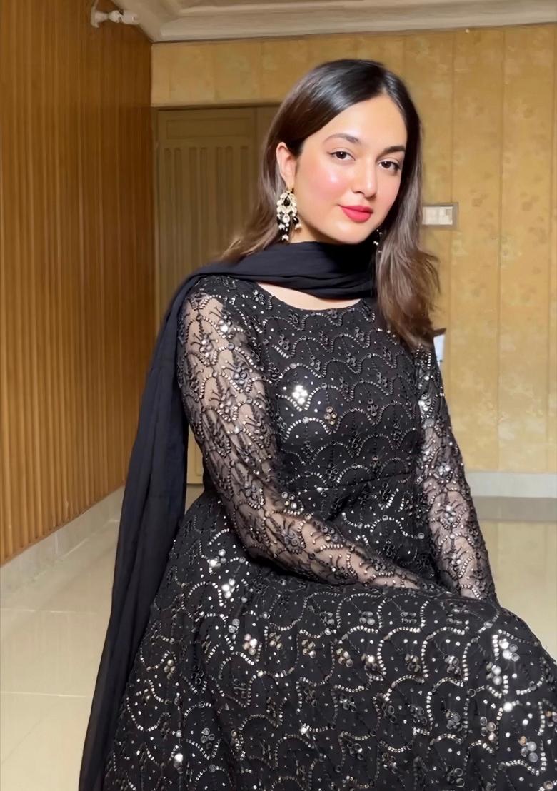 Black Sequin Embroidered Georgette Salwar Kameez