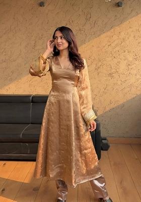 Chiku Brown Sequin Embroidered Silk Salwar Kameez