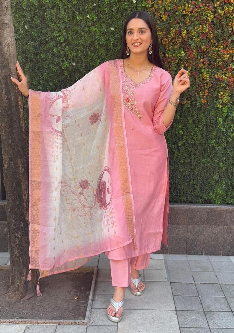 Pink Hand Embroidered Silk Salwar Kameez