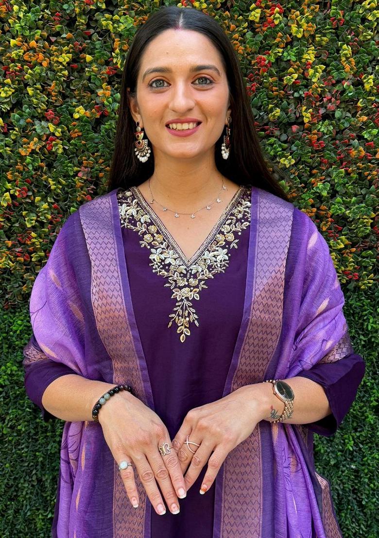 Purple Hand Embroidered Silk Salwar Kameez