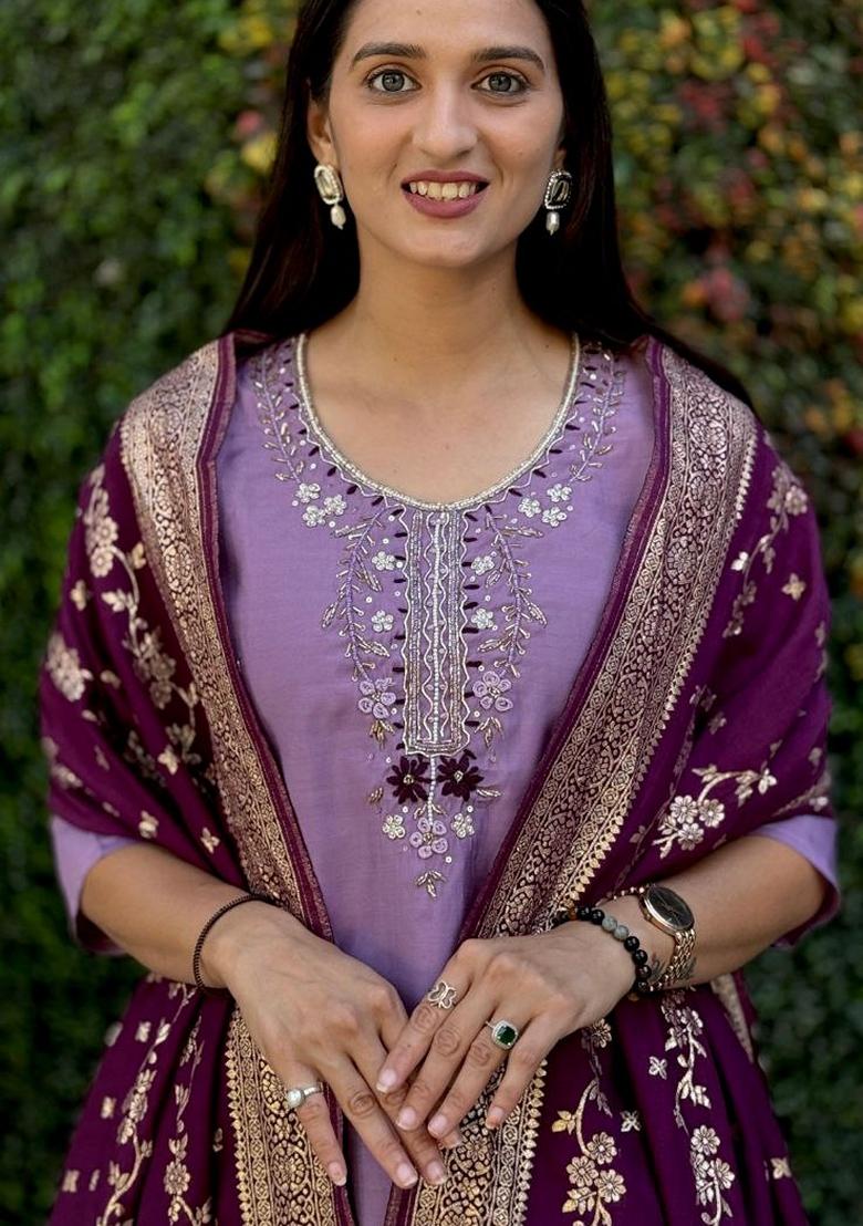 Lavender Hand Embroidered Silk Salwar Kameez