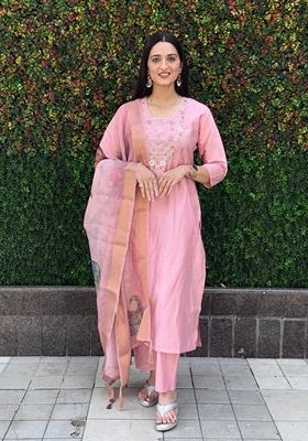 Pink Hand Embroidered Silk Salwar Kameez