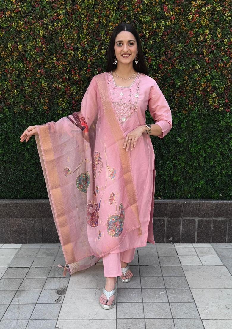 Pink Hand Embroidered Silk Salwar Kameez