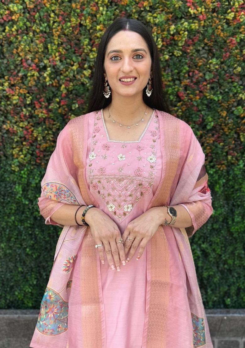 Pink Hand Embroidered Silk Salwar Kameez
