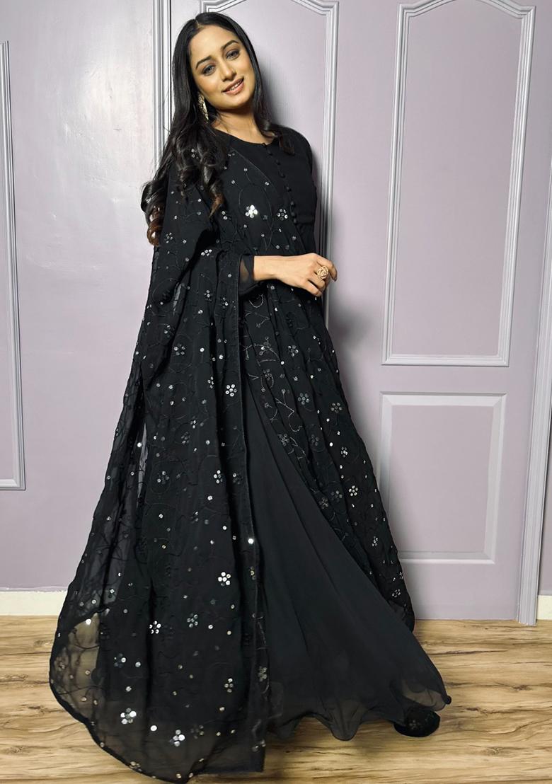 Black Embroidered Georgette Salwar Kameez