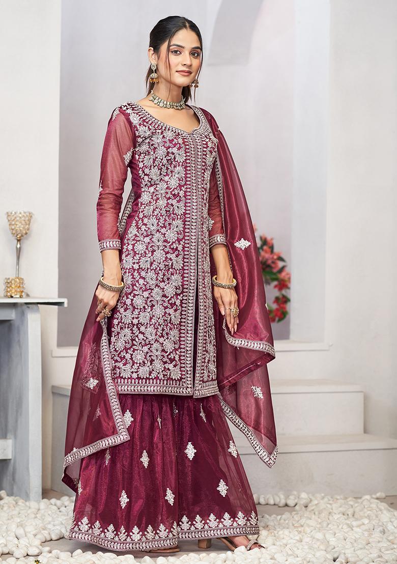 Purple Sequin Embroidered Net Salwar Kameez