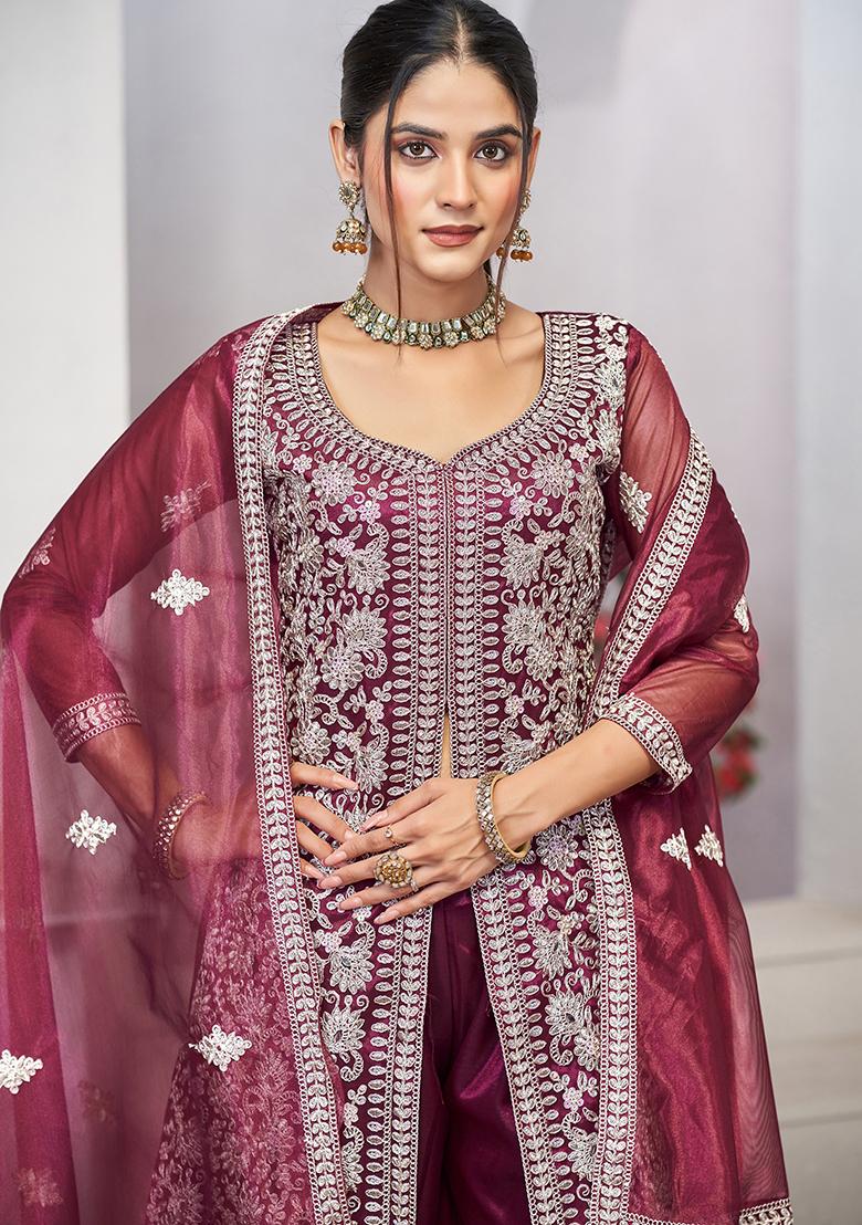 Purple Sequin Embroidered Net Salwar Kameez