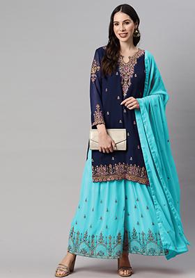Blue Sequin Embroidered Georgette Salwar Kameez