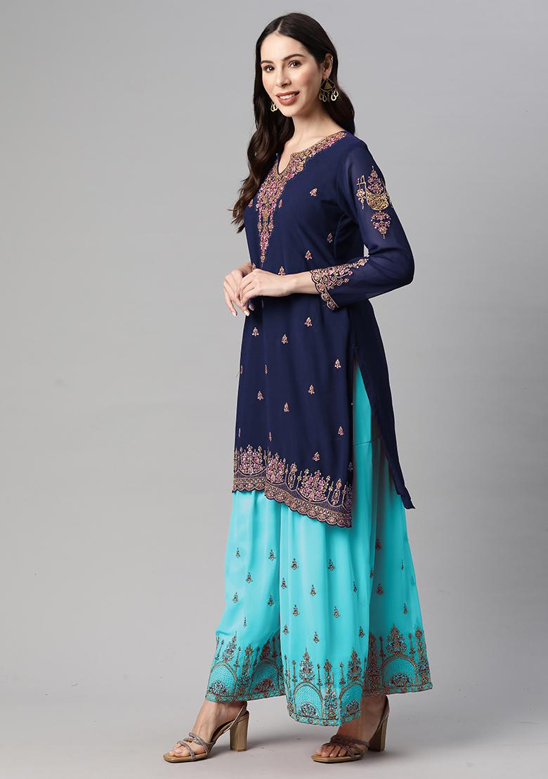 Blue Sequin Embroidered Georgette Salwar Kameez