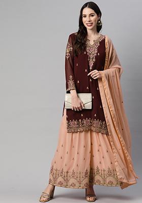Brown Sequin Embroidered Georgette Salwar Kameez