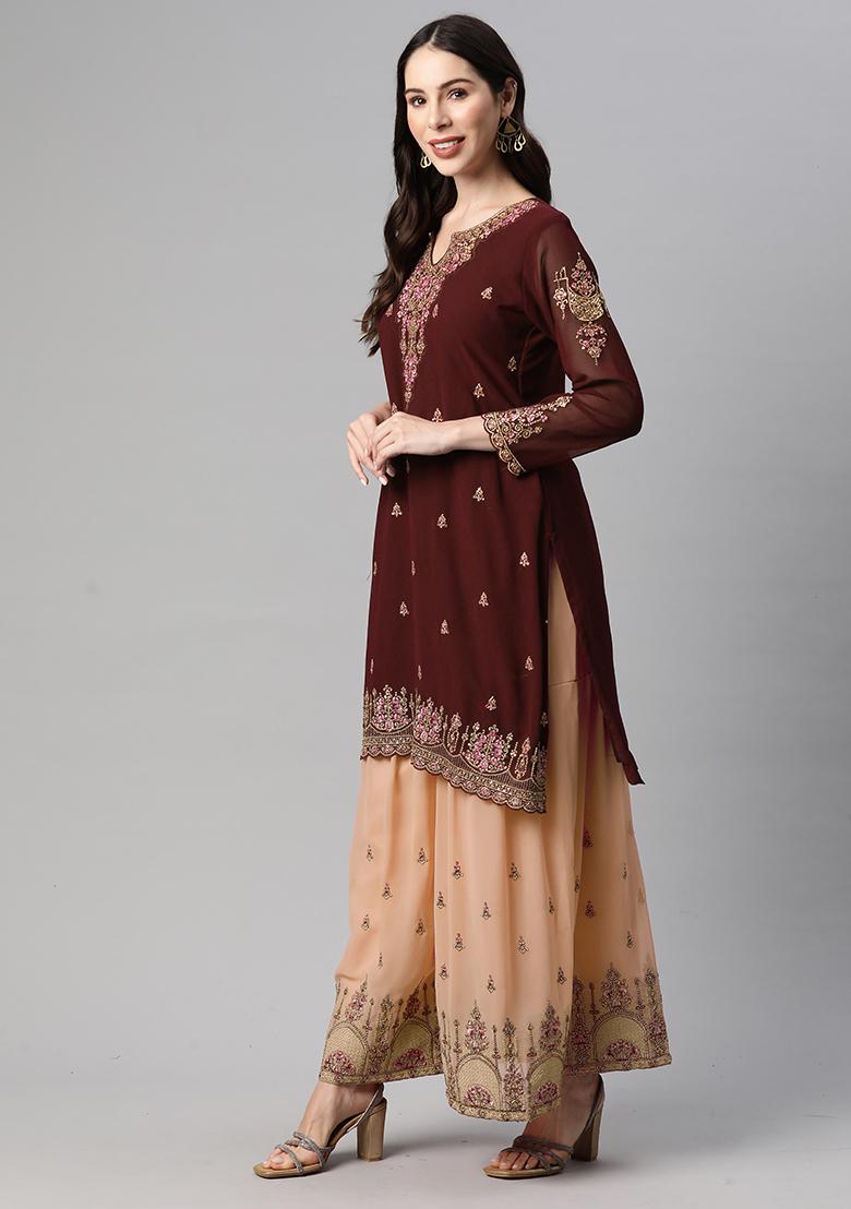 Brown Sequin Embroidered Georgette Salwar Kameez