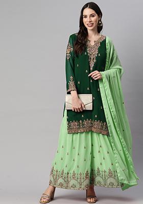 Green Sequin Embroidered Georgette Salwar Kameez