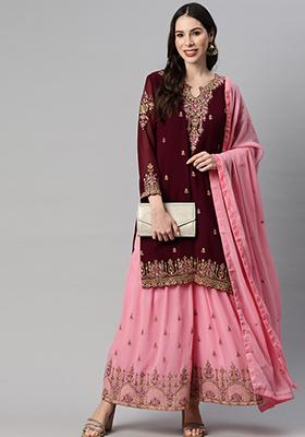 Purple Sequin Embroidered Georgette Salwar Kameez