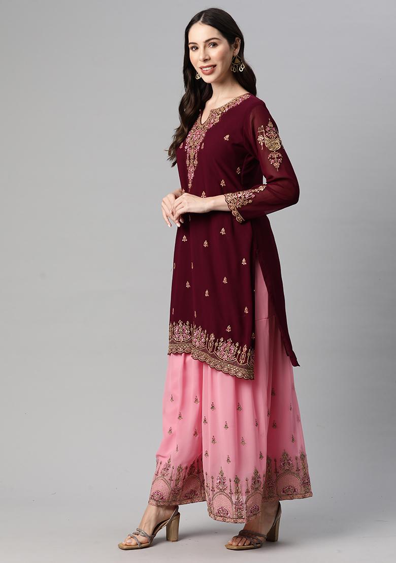 Purple Sequin Embroidered Georgette Salwar Kameez