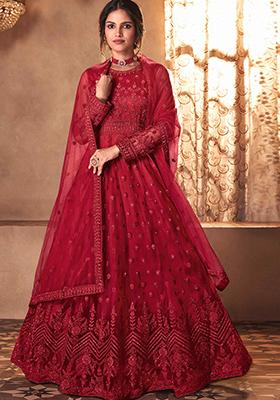 Red Embroidered Net Salwar Kameez