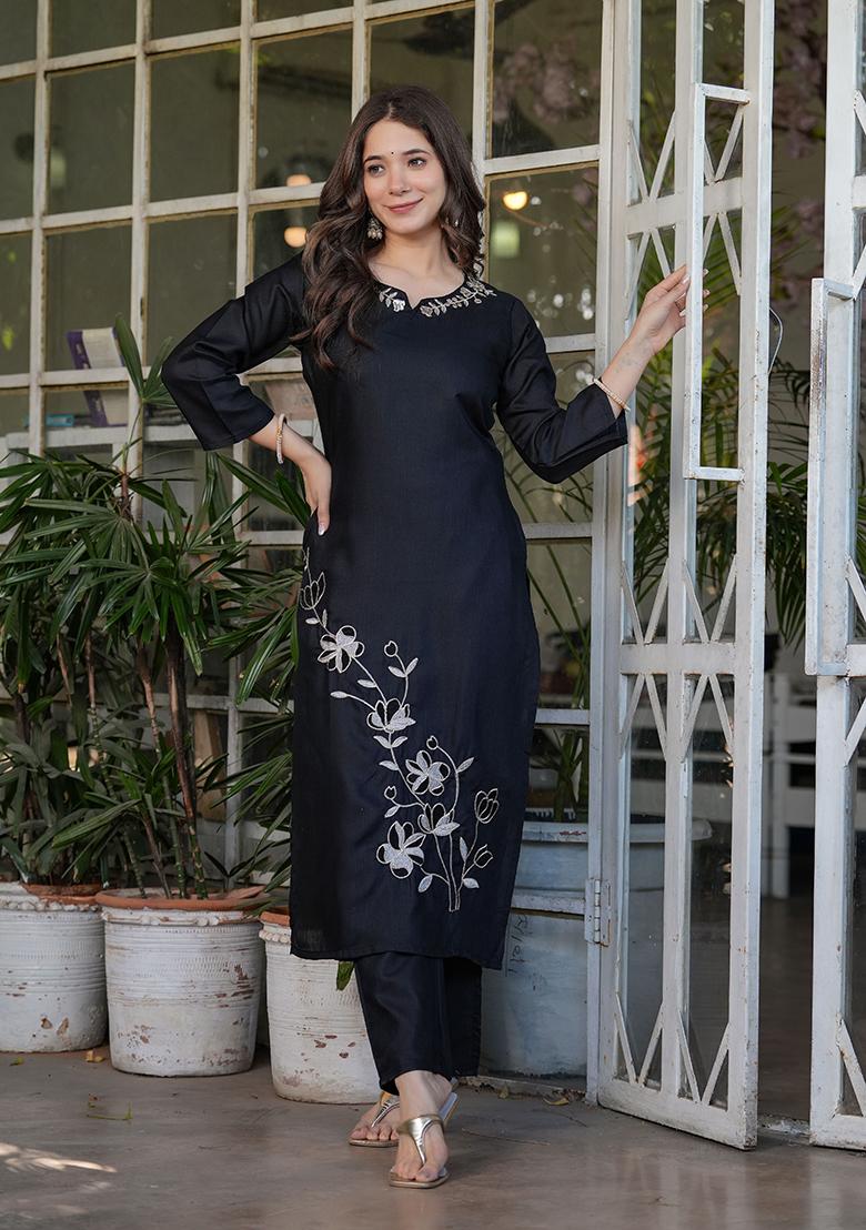 Black Embroidered Viscose Salwar Kameez