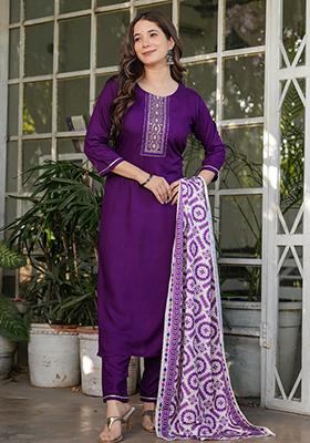Wine Embroidered Rayon Salwar Kameez