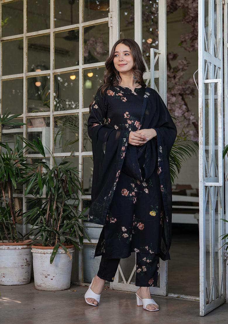 Black Printed Silk Salwar Kameez